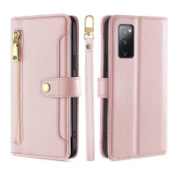 Handykette Samsung Hülle mit Band Handyhülle Kartenfächer PU Leder Umhängetasche Galaxy S20 FE Rosa