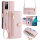 Handykette Samsung Hülle mit Band Handyhülle Kartenfächer PU Leder Umhängetasche Galaxy S20 FE Rosa