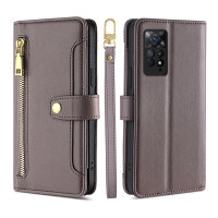 Handykette Xiaomi Hülle mit Band Handyhülle Kartenfächer PU Leder Umhängetasche Redmi Note 11 Pro / Redmi Note 12 Pro 4G Grau