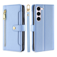 Handykette Samsung Hülle mit Band Handyhülle Kartenfächer PU Leder Umhängetasche Galaxy S22 Hellblau
