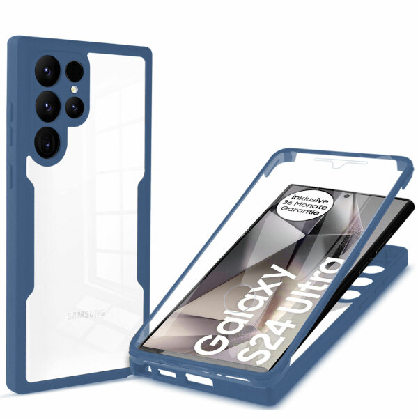 360° Grad Hülle für Samsung Galaxy S24 Ultra mit Integriertem Displayschutz Blau