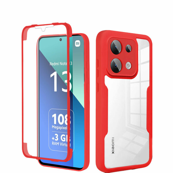 360° Grad Hülle Xiaomi Redmi Note 13 4G vollschutz Integriertem Displayschutz Rot
