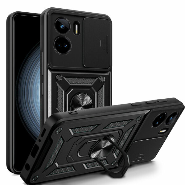 Outdoor Panzer Hülle Honor 90 Lite Handyhülle mit Slide Kameraschutz Ringhalter Schwarz