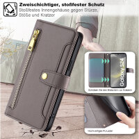 Handykette Samsung Hülle mit Band Handyhülle Kartenfächer PU Leder Umhängetasche Galaxy S24 Grau