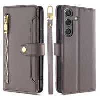 Handykette Samsung Hülle mit Band Handyhülle Kartenfächer PU Leder Umhängetasche Galaxy S24 Grau