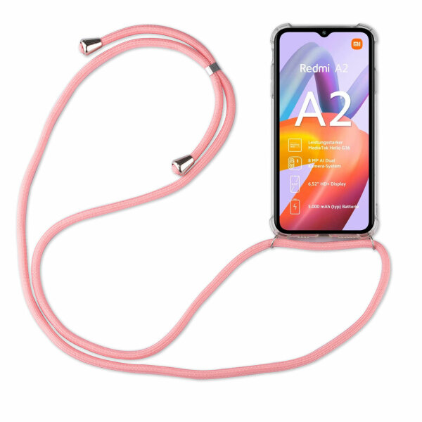 Handykette für Xiaomi Redmi A2 Handyhülle mit Band Hülle mit Kordel Handy Tasche Rosa