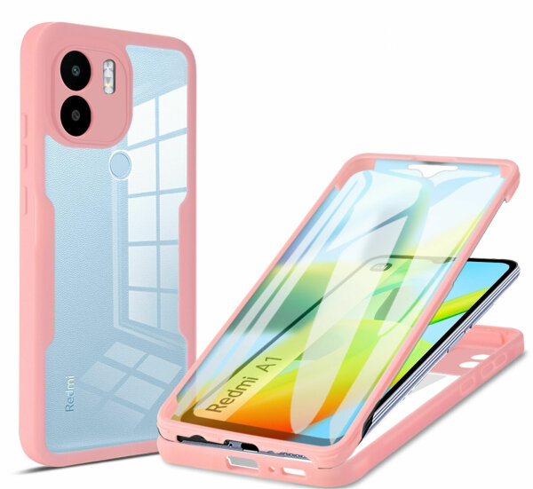 360° Grad Hülle Xiaomi Redmi A1 /A2 Rundum vollschutz Integriertem Displayschutz Rosa