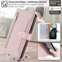 Handykette Xiaomi Hülle mit Band Handyhülle Kartenfächer PU Leder Umhängetasche Redmi A3 Rosa