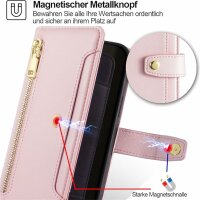 Handykette Xiaomi Hülle mit Band Handyhülle Kartenfächer PU Leder Umhängetasche Redmi A3 Rosa