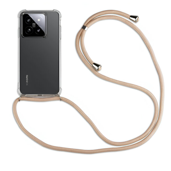 Handykett für Xiaomi 14 / 14 Pro Serie Hülle mit Kordel Handyhülle mit Band 14 in Beige / Braun