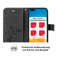 Huawei Handy Tasche Handyhülle Schutz Hülle Blumen Flip Cover Buch Case Etui Huawei P40 Pro Blau
