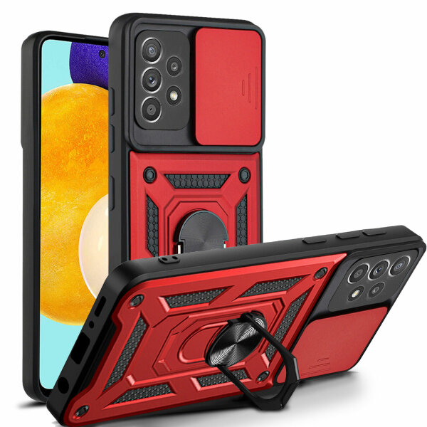 Outdoor Panzer Hülle für Samsung Galaxy A52 mit Kameraschutz Ringhalter Bumper Rot