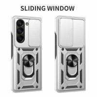 Outdoor Panzer Hülle für Samsung Galaxy Z Fold 5 mit Kameraschutz Ringhalter  Silber