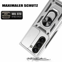 Outdoor Panzer Hülle für Samsung Galaxy Z Fold 5 mit Kameraschutz Ringhalter  Silber