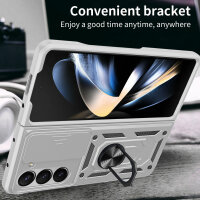 Outdoor Panzer Hülle für Samsung Galaxy Z Fold 5 mit Kameraschutz Ringhalter  Silber