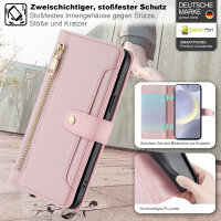 Handykette Samsung Hülle mit Band Handyhülle Kartenfächer PU Leder Umhängetasche Galaxy S24+ Rosa