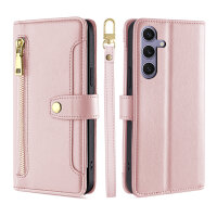 Handykette Samsung Hülle mit Band Handyhülle Kartenfächer PU Leder Umhängetasche Galaxy S24+ Rosa