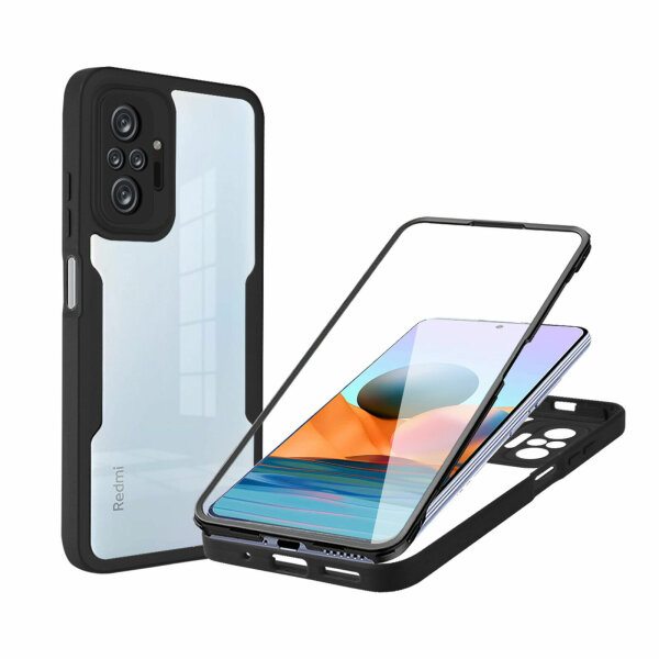 360° Grad Hülle Xiaomi Redmi Note 10 Pro vollschutz Integriertem Displayschutz Schwarz