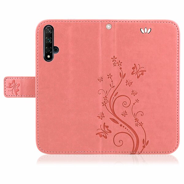 Huawei Handy Tasche Handyhülle Schutz Hülle Blumen Flip Cover Buch Case Etui Huawei Nova 5T Rosegold