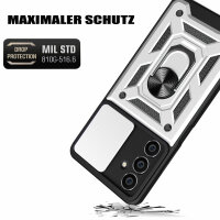 Outdoor Panzer Hülle für Samsung Galaxy S23 FE mit Kameraschutz Ringhalter Case Silber