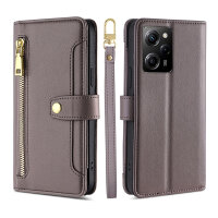 Handykette Xiaomi Hülle mit Band Handyhülle Kartenfächer PU Leder Umhängetasche Redmi Note 12 Pro 5G / Poco X5 Pro 5G Grau