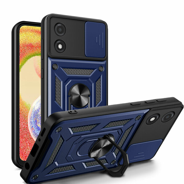 Outdoor Panzer Hülle Motorola Moto E13 Handyhülle mit Kameraschutz Ringhalter Blau
