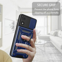 Outdoor Panzer Hülle Motorola Moto E13 Handyhülle mit Kameraschutz Ringhalter Blau