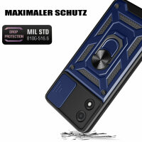 Outdoor Panzer Hülle Motorola Moto E13 Handyhülle mit Kameraschutz Ringhalter Blau