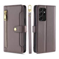 Handykette für Samsung Galaxy S21 Ultra – Handyhülle mit Band PU-Leder Grau