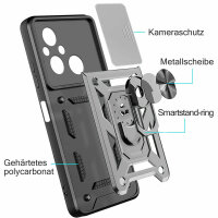 Outdoor Panzer Hülle Xiaomi Redmi 12C Handyhülle mit Kameraschutz Ringhalter Silber