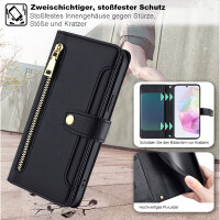 Handykette Samsung Hülle mit Band Handyhülle Kartenfächer PU Leder Umhängetasche Galaxy A35 Schwarz