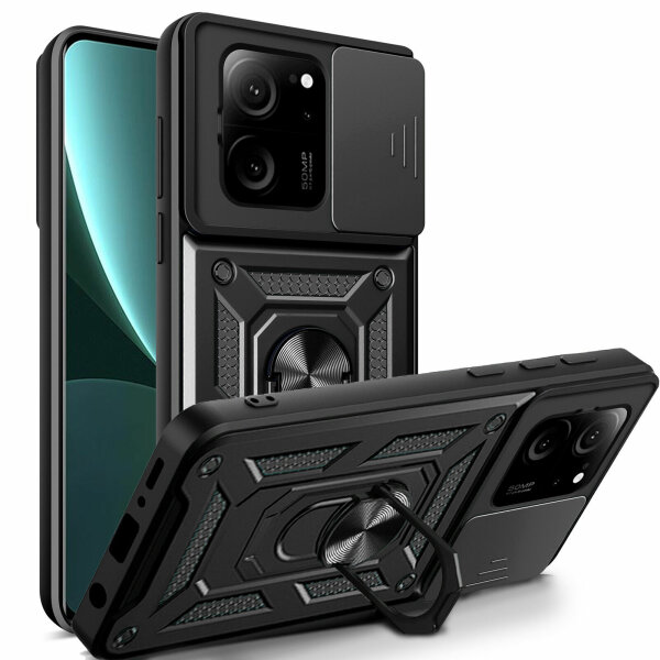 Outdoor Panzer Hülle Xiaomi 13T / 13T Pro Handyhülle Kameraschutz Ringhalter Schwarz