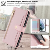 Handykette Samsung Hülle mit Band Handyhülle Kartenfächer PU Leder Umhängetasche Galaxy S21 Rosa