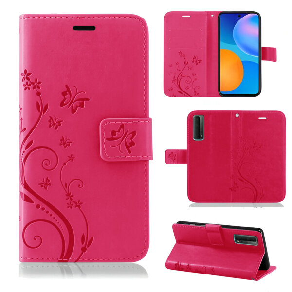 Huawei Hülle Handy Tasche Handyhülle Wallet Case Schutzhülle Blumen Mappe Etui  Huawei P-Smart 2021 Pink