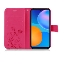 Huawei Hülle Handy Tasche Handyhülle Wallet Case Schutzhülle Blumen Mappe Etui  Huawei P-Smart 2021 Pink