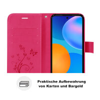Huawei Hülle Handy Tasche Handyhülle Wallet Case Schutzhülle Blumen Mappe Etui  Huawei P-Smart 2021 Pink