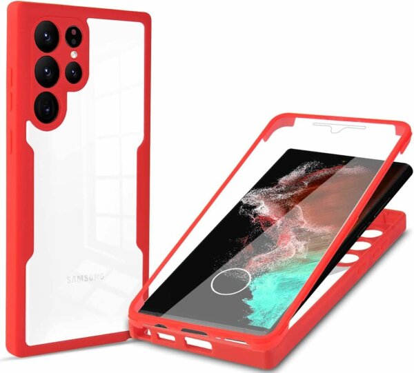 360° Grad Hülle für Samsung S23 Ultra vollschutz mit Integriertem Displayschutz Rot