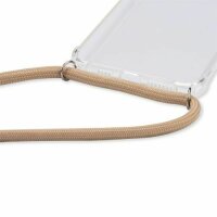 Handy Hülle mit Band Schutzhülle Handykette Seil Silikon Handy Tasche mit Schnur Samsung Galaxy A12 SM-A125F Beige / Braun