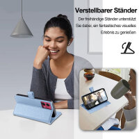 Handykette Motorola Hülle mit Band Handyhülle Kartenfächer Leder Umhängetasche Moto G84 Hellblau