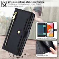 Handykette Samsung Hülle mit Band Handyhülle Kartenfächer PU Leder Umhängetasche Galaxy A14 Schwarz