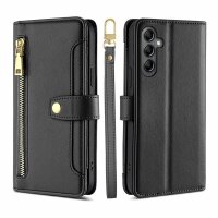 Handykette Samsung Hülle mit Band Handyhülle Kartenfächer PU Leder Umhängetasche Galaxy A14 Schwarz