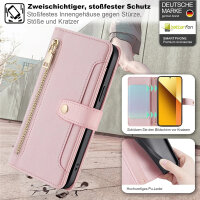 Handykette Xiaomi Hülle mit Band Handyhülle Kartenfächer PU Leder Umhängetasche Redmi Note 13 4G Rosa