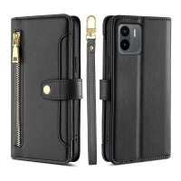 Handykette Xiaomi Hülle mit Band Handyhülle Kartenfächer PU Leder Umhängetasche Redmi A1 / A2 Schwarz