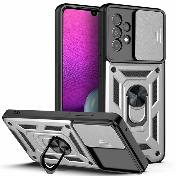Outdoor Panzer Hülle für Samsung Galaxy A53 5G mit Kameraschutz Ringhalter  Silber