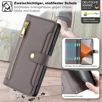 Handykette Xiaomi Hülle mit Band Handyhülle Kartenfächer PU Leder Umhängetasche Redmi Note 13 Pro+ 5G Grau