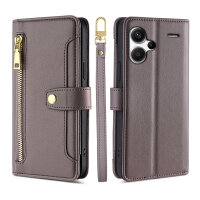 Handykette Xiaomi Hülle mit Band Handyhülle Kartenfächer PU Leder Umhängetasche Redmi Note 13 Pro+ 5G Grau