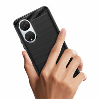Carbon Hülle für Honor X7 Handyhülle Back Cover Handy Tasche Bumper in Schwarz