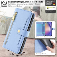 Handykette Samsung Hülle mit Band Handyhülle Kartenfächer PU Leder Umhängetasche Galaxy A34 Hellblau