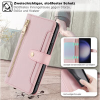 Handykette Samsung Hülle mit Band Handyhülle Kartenfächer PU Leder Umhängetasche Galaxy S23 Ultra Rosa