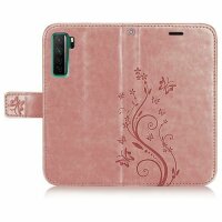 Huawei Handy Tasche Handyhülle Schutz Hülle Blumen Flip Cover Buch Case Etui Huawei P40 Lite 5G Rosegold